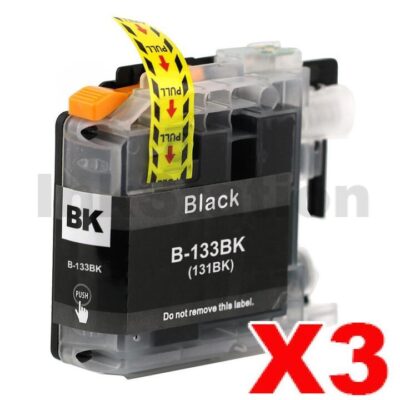 3 x Compatible Brother LC-133BK Black Ink Cartridge - 600 Pages
