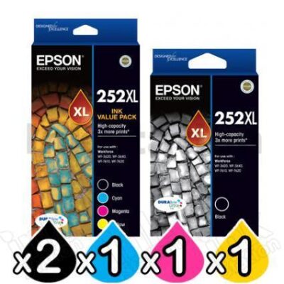 5 Pack Epson 252XL Genuine Ink Cartridge [C13T253692+C13T253192] [2BK,1C,1M,1Y]