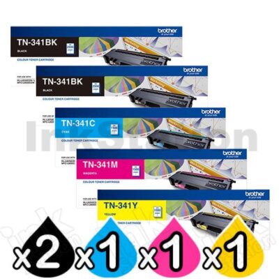 5-Pack Genuine Brother TN-341 Toner Combo [2BK,1C,1M,1Y]