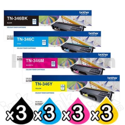 3 sets of 4-Pack Genuine Brother TN-346 High Yield Toner Combo [3BK,3C,3M,3Y]