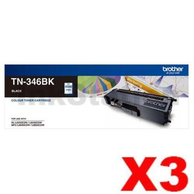3 x Genuine Brother TN-346BK Black High Yield Toner Cartridge - 4,000 pages