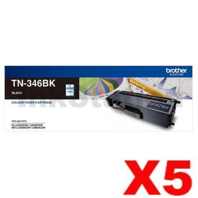 5 x Genuine Brother TN-346BK High Yield Black Toner Cartridge - 4,000 pages