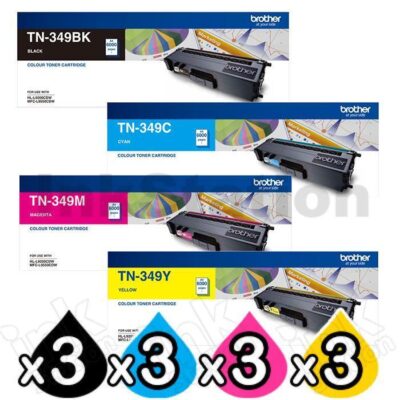 3 sets of 4-Pack Genuine Brother TN-349 Toner Combo [3BK,3C,3M,3Y]