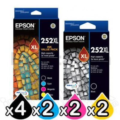 10 Pack Epson 252XL Genuine Ink Cartridge [C13T253692+C13T253192] [4BK,2C,2M,2Y]