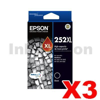 3 x Epson 252XL Genuine Black High Yield Ink Cartridge - 1,100 pages [C13T253192]