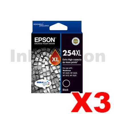 3 x Epson 254XL Genuine Black Extra High Yield Ink Cartridge - 2,200 pages [C13T254192]