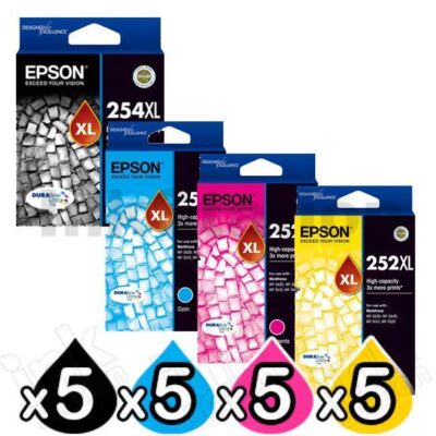 20 Pack Epson 254XL + 252XL Genuine Ink Cartridges [C13T254192, C13T253292-C13T253492] [5BK,5C,5M,5Y]