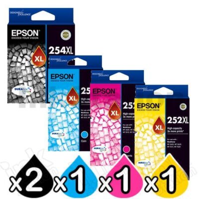 5 Pack Epson 254XL + 252XL Genuine Ink Cartridges [C13T254192, C13T253292-C13T253492] [2BK,1C,1M,1Y]