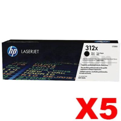 5 x HP CF380X (312X) Genuine Black High Yield Toner Cartridge - 4,400 Pages