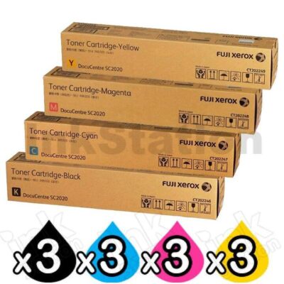 3 sets of 4 Pack Fuji Xerox DocuCentre SC2020 Genuine Toner Combo (CT202246 - CT202249)