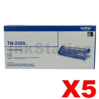 5 x Brother TN-2350 Genuine Toner Cartridge - 2,600 pages