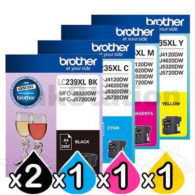 5 Pack Genuine Brother LC-239XL/LC-235XL High Yield Ink Combo [2BK,1C,1M,1Y]