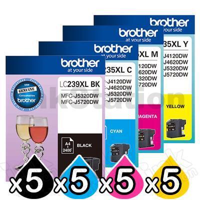 20 Pack Genuine Brother LC-239XL/LC-235XL High Yield Ink Combo [5BK,5C,5M,5Y]