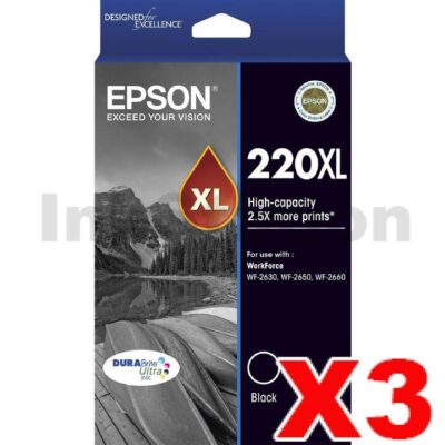 3 x Epson 220XL Genuine Black High Yield Ink Cartridge [C13T294192] - 400 pages