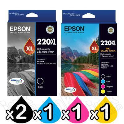 5 Pack Epson 220XL Genuine High Yield Ink Cartridge [2BK,1C,1M,1Y] [C13T294192,C13T294692]