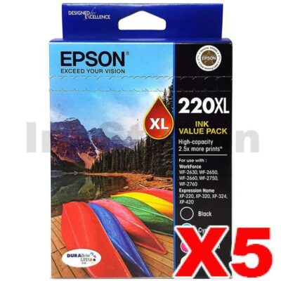 5 x Epson 220XL Genuine High Yield Ink Value Pack [C13T294692] [5BK,5C,5M,5Y]