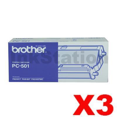 3 x Brother PC-501 Genuine A single, Pre-loaded, Thermal Printing Ribbon, Frame & Gears