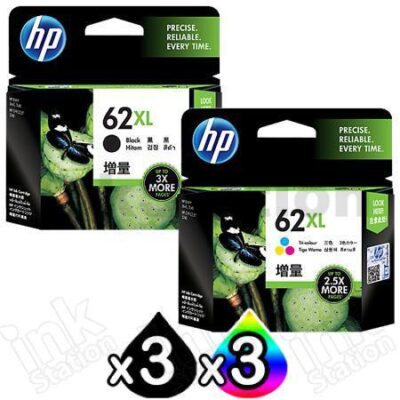 6 Pack HP 62XL Genuine High Yield Inkjet Cartridges C2P05AA + C2P07AA [3BK,3CL]