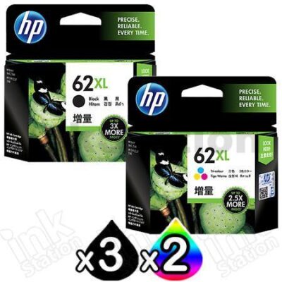 5 Pack HP 62XL Genuine High Yield Inkjet Cartridges C2P05AA + C2P07AA [3BK,2CL]
