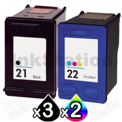 5 Pack HP 21XL + 22XL Compatible Inkjet Cartridges C9351CA + C9352CA [3BK,2CL]
