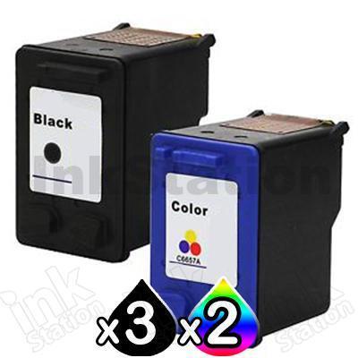 5 Pack HP 56 + 57 Compatible Inkjet Cartridges C6656AA + C6657AA [3BK,2CL]