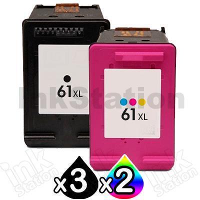 5 Pack HP 61XL Compatible High Yield Inkjet Cartridges CH563WA + CH564WA [3BK,2CL]
