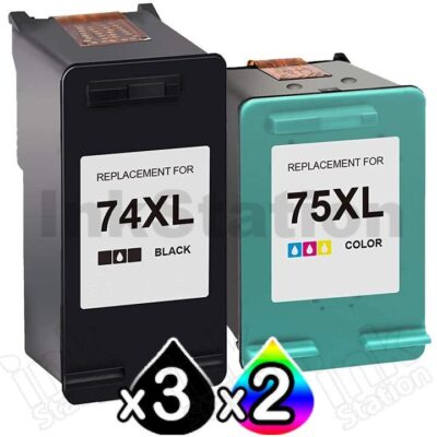 5 Pack HP 74XL + 75XL Compatible Inkjet Cartridges CB336WA + CB338WA [3BK,2CL]