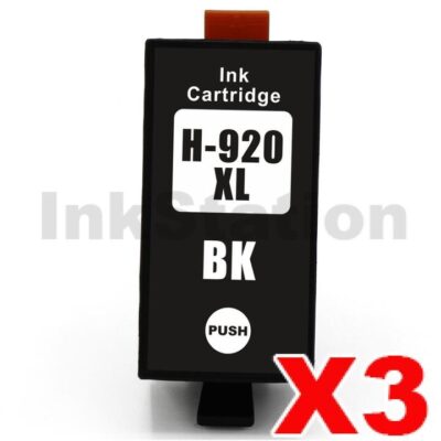 3 x HP 920XL Compatible Black High Yield Inkjet Cartridge CD975AA