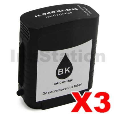 3 x HP 940XL Compatible Black High Yield Inkjet Cartridge C4906AA - 2,200 Pages