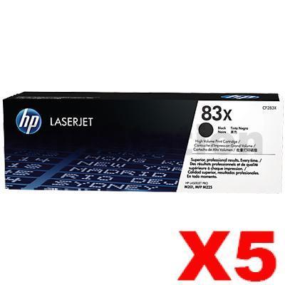 5 x HP CF283X (83X) Genuine Black Toner Cartridge - 2,200 Pages