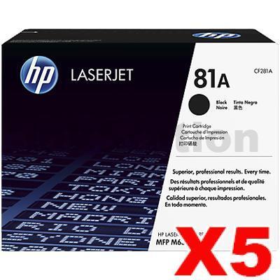 5 x HP CF281A (81A) Genuine Black Toner Cartridge - 10,500 Pages