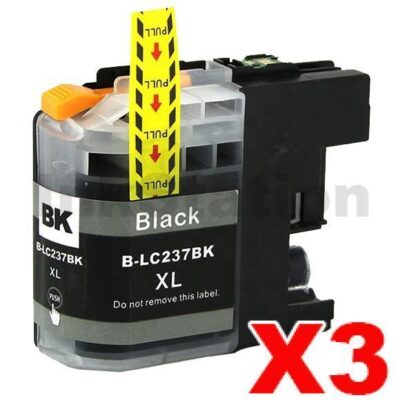 3 x Brother LC-237XLBK Compatible Black High Yield Ink Cartridge - 1,200 pages