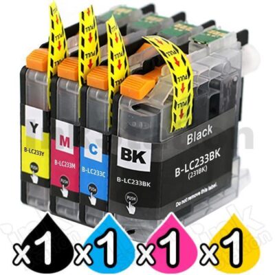 4 Pack Brother LC-233 Compatible Ink Cartridges [1BK,1C,1M,1Y]