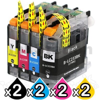 8 Pack Brother LC-233 Compatible Ink Cartridges [2BK,2C,2M,2Y]