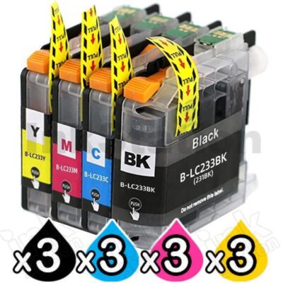12 Pack Brother LC-233 Compatible Ink Cartridges [3BK,3C,3M,3Y]