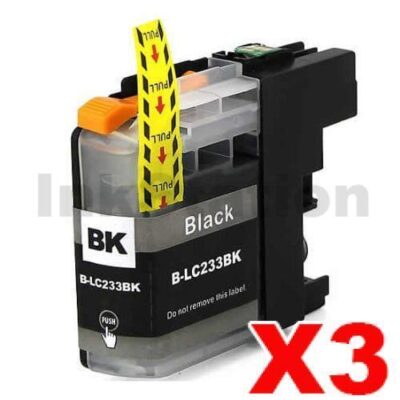 3 x Brother LC-233BK Black Compatible Ink Cartridge - 550 pages