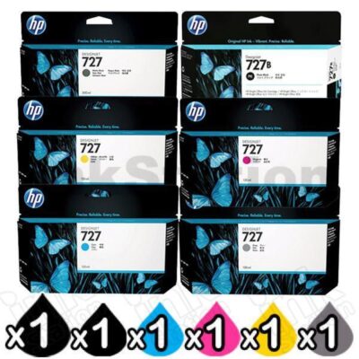 6 Pack HP 727 Genuine Inkjet Cartridges C1Q12A+B3P19A-B3P24A [1MB,1PB,1C,1M,1Y,1GR]