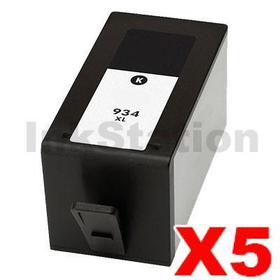 5 x HP 934XL Compatible Black High Yield Inkjet Cartridge C2P23AA - 1,000 Pages