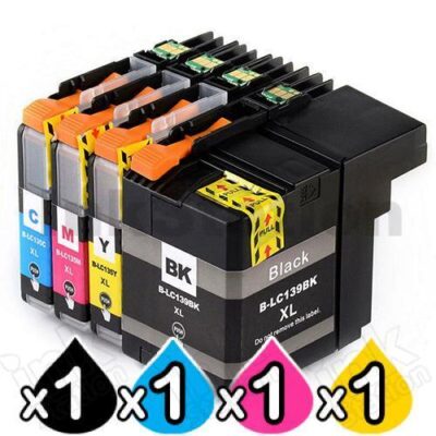 4 Pack Compatible Brother LC-139XLBK + LC-135XLC/M/Y Ink Cartridge Set [1BK,1C,1M,1Y]