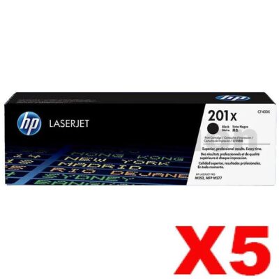 5 x HP CF400X (201X) Genuine Black Toner Cartridge - 2,800 Pages