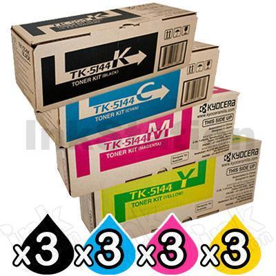 3 sets of 4 Pack Genuine Kyocera TK-5144 Toner Combo M-6030CDN, M-6530CDN, P-6130CDN [3BK+3C+3M+3Y]