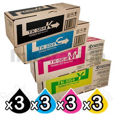3 sets of 4 Pack Genuine Kyocera TK-5154 Toner Combo M-6535CDN, P-6035CDN [3BK+3C+3M+3Y]