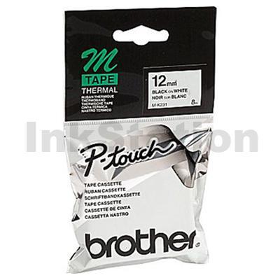 Brother M-K231 Genuine 12mm Black Text on White Tape - 8 meters