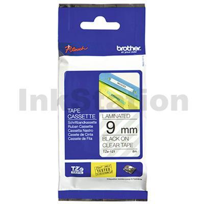 Brother TZe-121 Genuine 9mm Black Text on Clear Laminated Tape - 8 meters