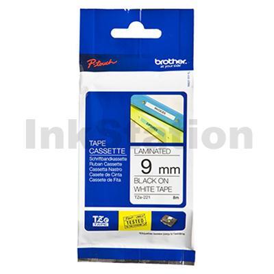 Brother TZe-221 Genuine 9mm Black Text on White Laminated Tape - 8 meters