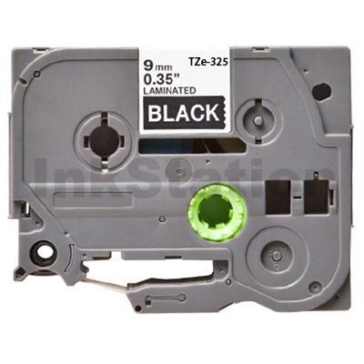 Brother TZe-325 Compatible 9mm White Text on Black Laminated Tape - 8 meters