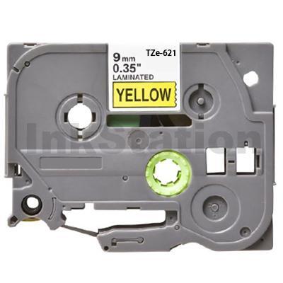 Brother TZe-621 Compatible 9mm Black Text on Yellow Laminated Tape - 8 meters