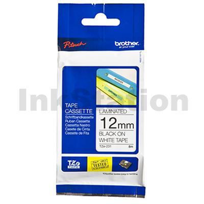 Brother TZe-231 Genuine 12mm Black Text on White Laminated Tape - 8 meters