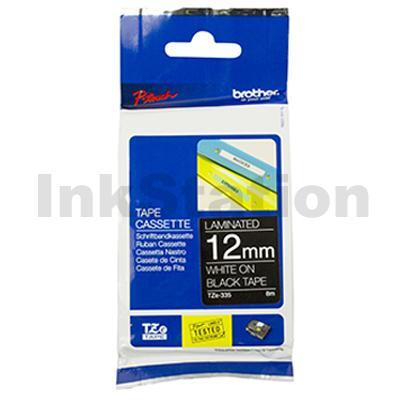 Brother TZe-335 Genuine 12mm White Text on Black Laminated Tape - 8 metres
