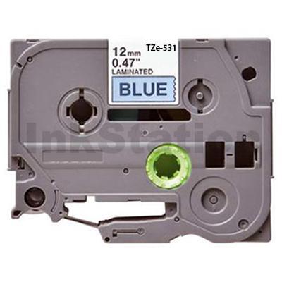 Brother TZe-531 Compatible 12mm Black Text on Blue Laminated Tape - 8 meters